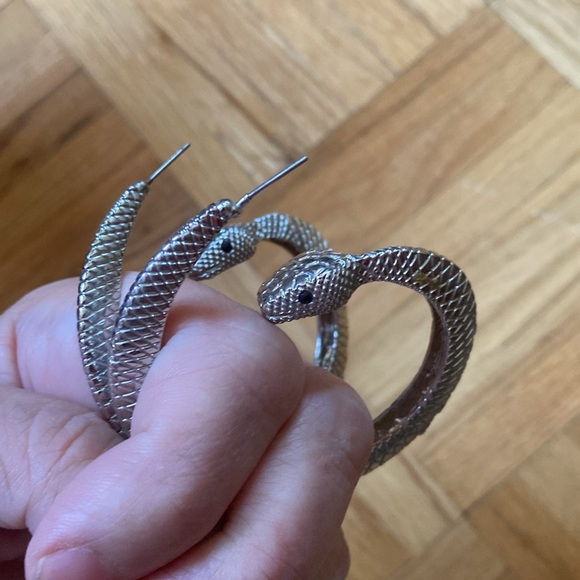 Chunky large Spiral Snake Hoop Earrings, silver tone - Picture 10 of 13